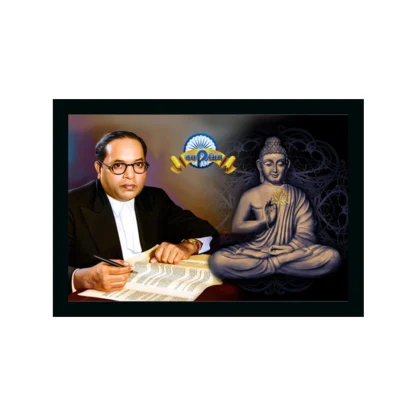 Ambedkar Buddha Painting Vinyl Sparkle Coated with Synthetic Photo Frame (Multicolor)