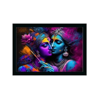 Radha Krishna Painting with Synthetic Photo Frame (Multicolor)