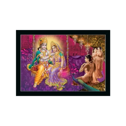 Radha Krishna Painting with Synthetic Photo Frame (Multicolor)