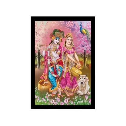 Radha Krishna Painting with Synthetic Photo Frame (Multicolor)