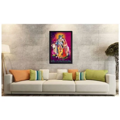 Radha Krishna Painting with Synthetic Photo Frame (Multicolor) - Image 2