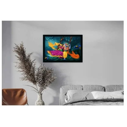 Radha Krishna Painting with Synthetic Photo Frame (Multicolor) - Image 2