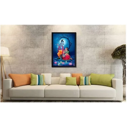 Radha Krishna Painting with Synthetic Photo Frame (Multicolor) - Image 2