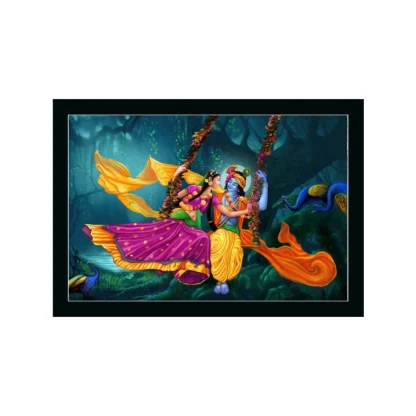 Radha Krishna Painting with Synthetic Photo Frame (Multicolor)