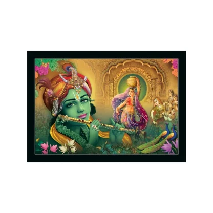 Radha Krishna Painting with Synthetic Photo Frame (Multicolor)