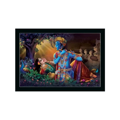 Radha Krishna Painting with Synthetic Photo Frame (Multicolor)