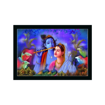 Radha Krishna Painting with Synthetic Photo Frame (Multicolor)