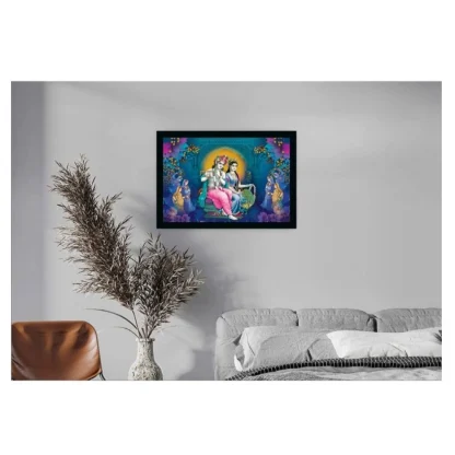 Radha Krishna Painting Vinyl Sparkle Coated with Synthetic Photo Frame (Multicolor) - Image 2