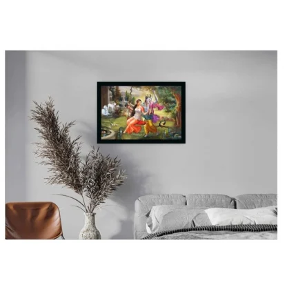 Radha Krishna Painting with Synthetic Photo Frame (Multicolor) - Image 2