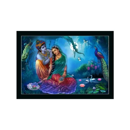 Radha Krishna Painting with Synthetic Photo Frame (Multicolor)