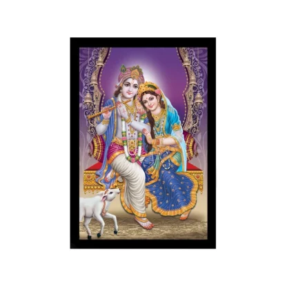 Radha Krishna Painting with Synthetic Photo Frame (Multicolor)