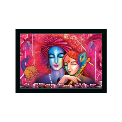 Radha Krishna Painting with Synthetic Photo Frame (Multicolor)