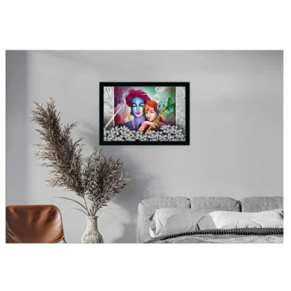 Radha Krishna Painting with Synthetic Photo Frame (Multicolor) - Image 2