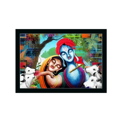 Radha Krishna Painting with Synthetic Photo Frame (Multicolor)