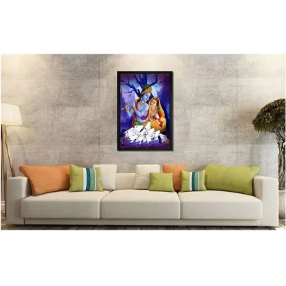 Radha Krishna Painting with Synthetic Photo Frame (Multicolor) - Image 2