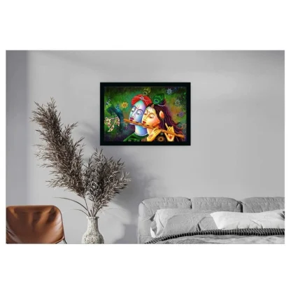 Radha Krishna Painting with Synthetic Photo Frame (Multicolor) - Image 2