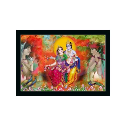 Radha Krishna Painting with Synthetic Photo Frame (Multicolor)