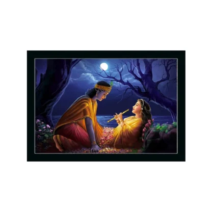 Radha Krishna Painting with Synthetic Photo Frame (Multicolor)