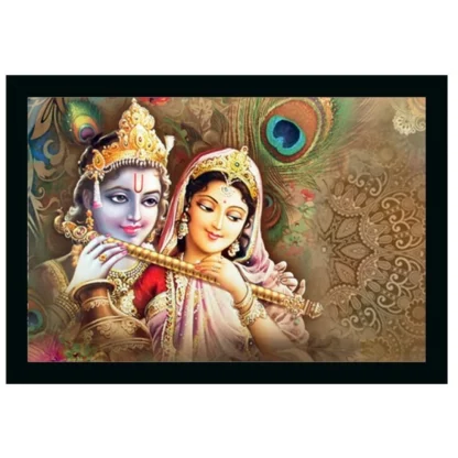 Radha Krishna Painting Vinyl Sparkle Coated with Synthetic Photo Frame (Multicolor)