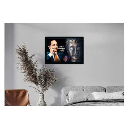 Ambedkar Buddha Painting Vinyl Sparkle Coated with Synthetic Photo Frame (Multicolor) - Image 2