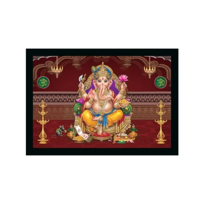 Ganesh Photo with Synthetic Photo Frame (Multicolor)