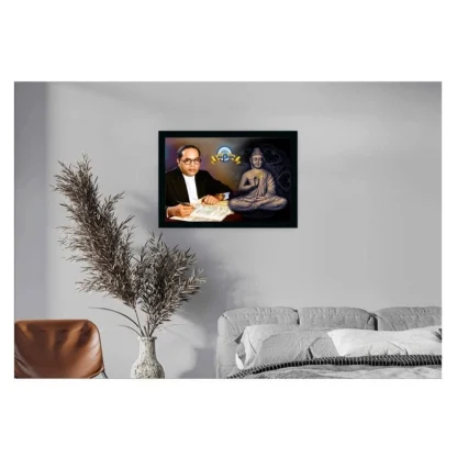 Ambedkar Buddha Painting Vinyl Sparkle Coated with Synthetic Photo Frame (Multicolor) - Image 2