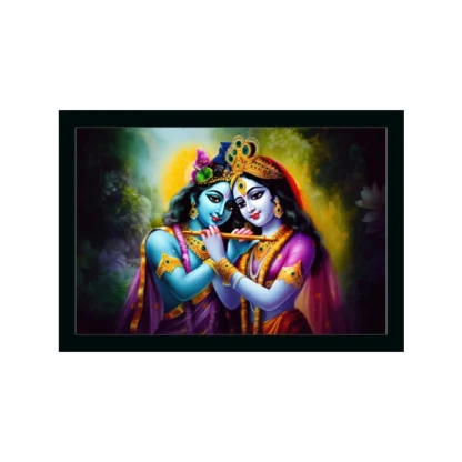 Radha Krishna Painting with Synthetic Photo Frame (Multicolor)