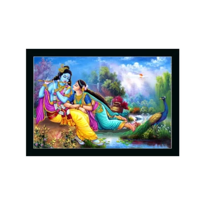 Radha Krishna Painting with Synthetic Photo Frame (Multicolor)