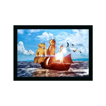 Boat Frame Paintingwith Synthetic Photo Frame (Multicolor)