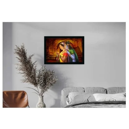 Radha Krishna Painting Vinyl Sparkle Coated with Synthetic Photo Frame (Multicolor) - Image 2