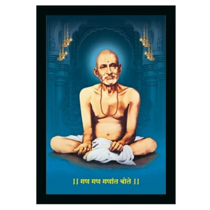 Shri Gajanan Maharaj Painting Vinyl Sparkle Coated with Synthetic Photo Frame (Multicolor)