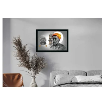 Shivaji Maharaj Painting Vinyl Sparkle Coated with Synthetic Photo Frame (Multicolor) - Image 2