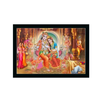 Radha Krishna Painting with Synthetic Photo Frame (Multicolor)