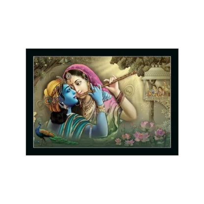 Radha Krishna Painting with Synthetic Photo Frame (Multicolor)