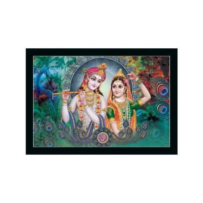 Radha Krishna Painting with Synthetic Photo Frame (Multicolor)