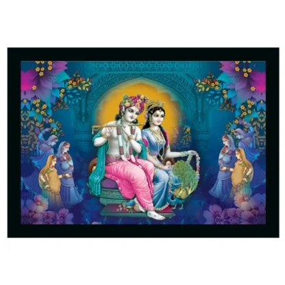 Radha Krishna Painting Vinyl Sparkle Coated with Synthetic Photo Frame (Multicolor)