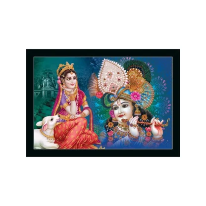 Radha Krishna Painting with Synthetic Photo Frame (Multicolor)