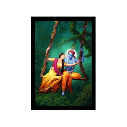 Radha Krishna Painting with Synthetic Photo Frame (Multicolor)