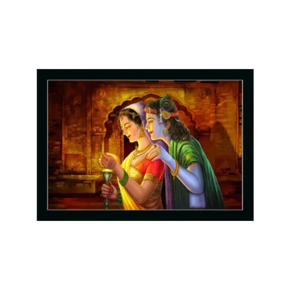 Radha Krishna Painting with Synthetic Photo Frame (Multicolor)