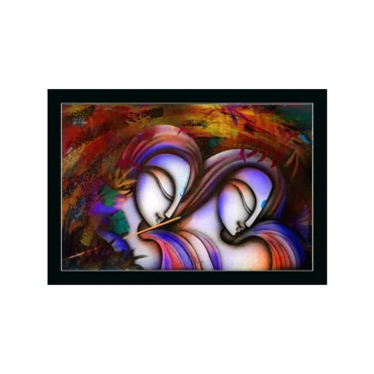 Radha Krishna Painting with Synthetic Photo Frame (Multicolor)