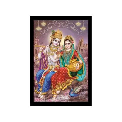 Radha Krishna Painting with Synthetic Photo Frame (Multicolor)