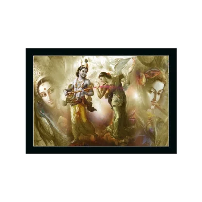 Radha Krishna Painting with Synthetic Photo Frame (Multicolor)