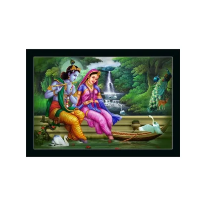 Radha Krishna Painting with Synthetic Photo Frame (Multicolor)