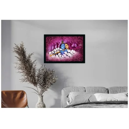 Radha Krishna Painting with Synthetic Photo Frame (Multicolor) - Image 2