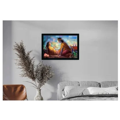 Radha Krishna Painting with Synthetic Photo Frame (Multicolor) - Image 2