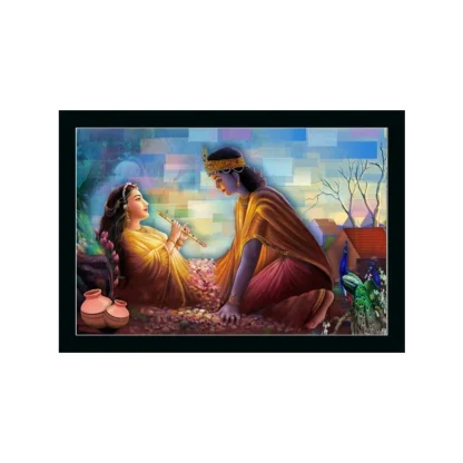 Radha Krishna Painting with Synthetic Photo Frame (Multicolor)