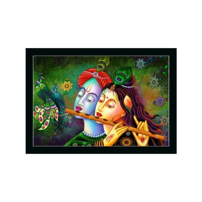 Radha Krishna Painting with Synthetic Photo Frame (Multicolor)