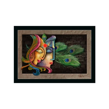 Radha Krishna Painting with Synthetic Photo Frame (Multicolor)