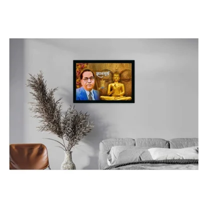 Ambedkar Buddha Painting Vinyl Sparkle Coated with Synthetic Photo Frame (Multicolor) - Image 2