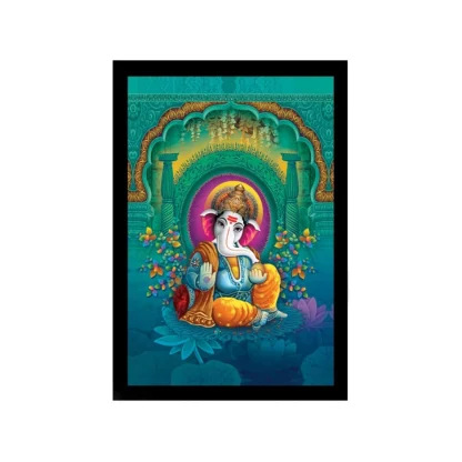 Ganesh Photo with Synthetic Photo Frame (Multicolor)